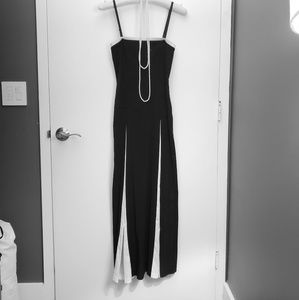 Strapless black and white evening dress